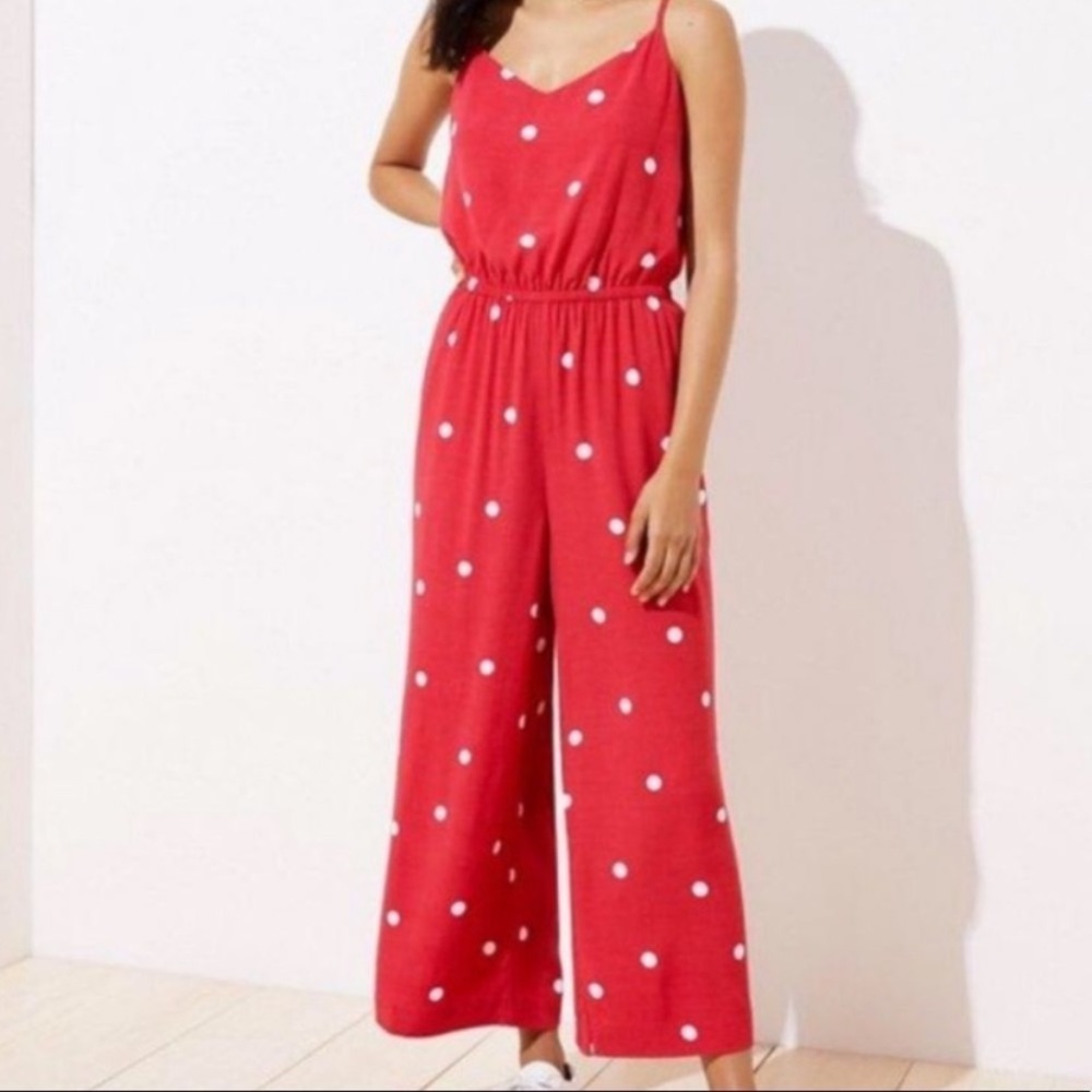 NWT LOFT cinnamon red polka dot wide leg jumper MP